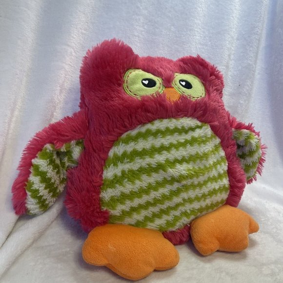 Owl Dan Dee 12" Plush Stuffed Animal Pink Green Cuddle Snuggle Pillow Chevron - Picture 4 of 6